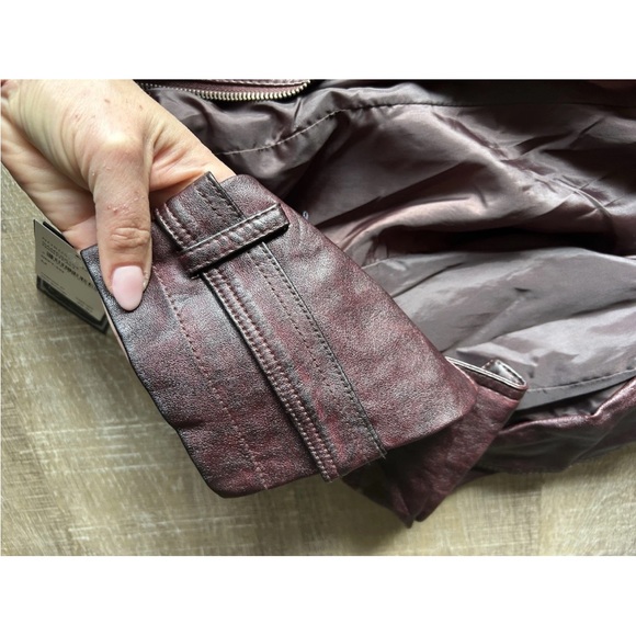 Blanc Noir Women’s M Moto Jacket Vegan Faux Leather Full Zip Pockets Purple NEW - Picture 6 of 15